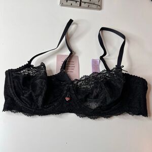 Savage x Fenty Romantic Corded Lace Unlined Balconette Bra Sz 34C Black